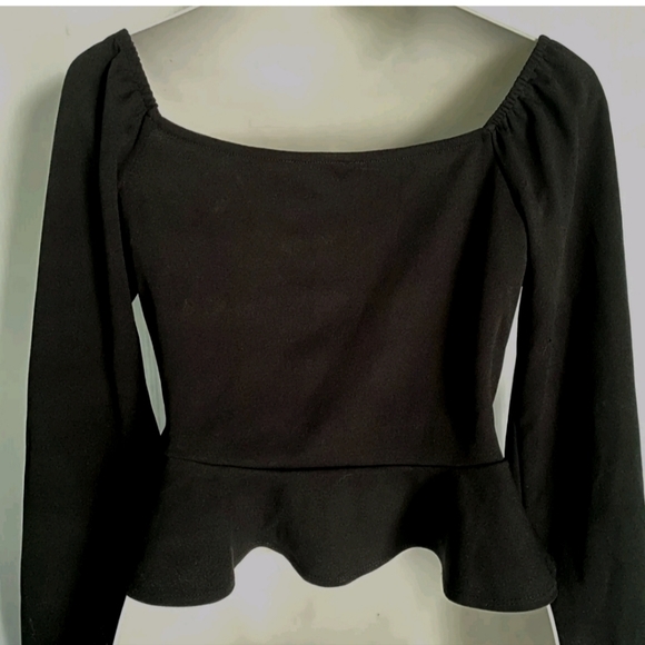 Black Peplum Crop Blouse M - Picture 3 of 4